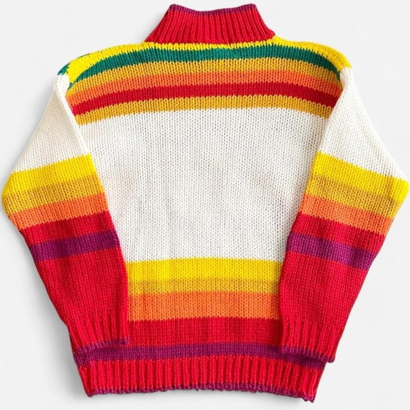 Vintage One Step Up Knit Red Yellow Orange Green Geometric Mock Neck Sweater - Picture 4 of 6